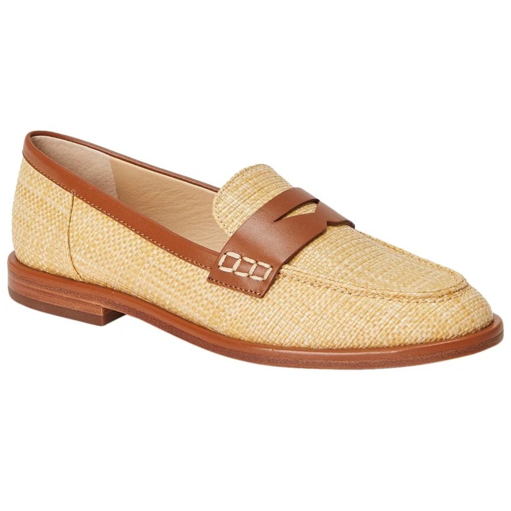 Women's Tan Raffia Penny Loafer - Leather Trim